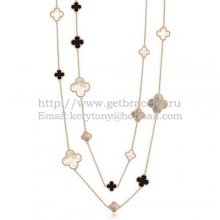 Van Cleef & Arpels Magic Alhambra Necklace Pink Gold 16 Motifs With Black Agate White Gray Mother Of Pearl