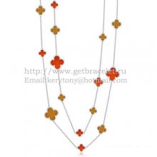 Van Cleef & Arpels Magic Alhambra Necklace White Gold 16 Motifs With Red Onyx Tiger's Eye Mother Of Pearl