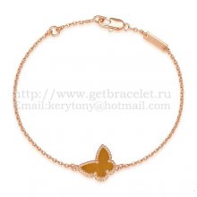Van Cleef & Arpels Sweet Alhambra Butterfly Bracelet Pink Gold With Tiger's Eye Mother Of Pearl