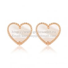 Van Cleef & Arpels Sweet Alhambra Heart Earrings Pink Gold With White Mother Of Pearl