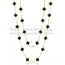 Van Cleef & Arpels Vintage Alhambra Necklace Yellow Gold 20 Motifs With Black Agate Mother Of Pearl