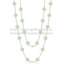 Van Cleef & Arpels Vintage Alhambra Necklace Yellow Gold 20 Motifs With Turquoise Mother Of Pearl