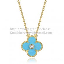 Van Cleef & Arpels Vintage Alhambra Pendant Yellow Gold With Turquoise Mother Of Pearl Round Diamonds