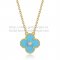 Van Cleef & Arpels Vintage Alhambra Pendant Yellow Gold With Turquoise Mother Of Pearl Round Diamonds