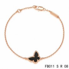 Fake Van Cleef & Arpels Sweet Alhambra Butterfly Bracelet In Pink Gold With Onyx