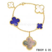 Imitation Van Cleef & Arpels Magic Alhambra Bracelet In Yellow With 5 Stone Clover