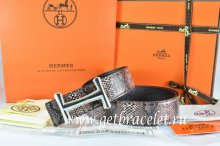 Hermes Reversible Belt Brown/Black Snake Stripe Leather With 18K Silver Idem Buckle