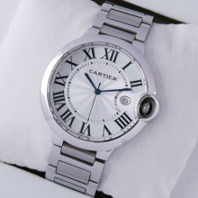 Ballon Bleu de Cartier large watch replica silver dial stainless steel