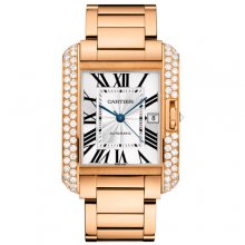 Cartier Tank Anglaise extra large diamond bezel 18K pink gold mens watch WT100004