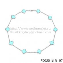 VCA Vintage Alhambra Necklace White Gold 10 Motifs Turquoise Mother of Pearl 45cm