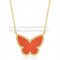 Van Cleef Arpels Lucky Alhambra Butterfly Pendant Yellow Gold With Carnelian Mother Of Pearl