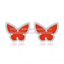 Van Cleef & Arpels Sweet Alhambra Butterfly Earrings White Gold With Carnelian Mother Of Pearl