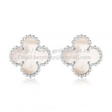 Van Cleef & Arpels Sweet Alhambra Earrings 9mm White Gold With White Mother Of Pearl
