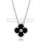 Van Cleef & Arpels Vintage Alhambra Pendant White Gold With Black Agate Mother Of Pearl Round Diamonds