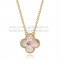 Van Cleef & Arpels Vintage Alhambra Pendant Yellow Gold With Gray Mother Of Pearl Round Diamonds