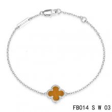 Cheap Van Cleef & Arpels Sweet Alhambra Bracelet In White With Light Red Clover