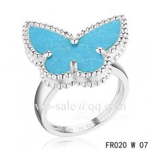 Replica Van Cleef Alhambra Ring In White Gold With Turquoise