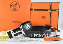 Hermes Reversible Belt Black/Black Ostrich Stripe Leather With 18K Silver Idem With Logo Buckle