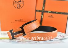 Hermes Reversible Belt Orange/Black Ostrich Stripe Leather With 18K Black Silver Width H Buckle