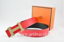 Hermes Reversible Belt Red/Black Togo Calfskin With 18k Gold Speckle H Buckle