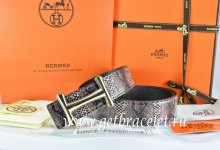 Hermes Reversible Belt Brown/Black Snake Stripe Leather With 18K Gold Idem Buckle