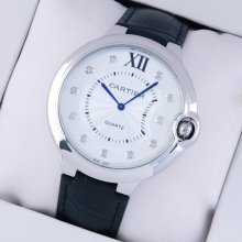Ballon Bleu de Cartier extra large watch diamond dial steel black leather strap