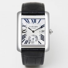 Cartier Tank MC automatic mens watch W5330003 steel silver dial black leather strap