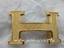 Hermes Reversible Belt 18K Gold Rhombus Stripe Buckle