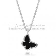Van Cleef Arpels Lucky Alhambra Butterfly Necklace White Gold With Black Onyx Mother Of Pearl