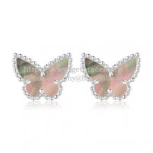 Van Cleef & Arpels Sweet Alhambra Butterfly Earrings White Gold With Gray Mother Of Pearl