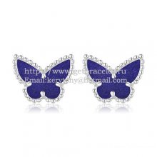 Van Cleef & Arpels Sweet Alhambra Butterfly Earrings White Gold With Lapis Stone Mother Of Pearl