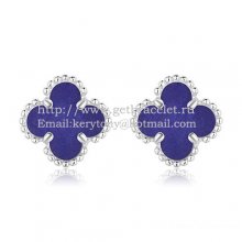 Van Cleef & Arpels Sweet Alhambra Earrings 9mm White Gold With Lapis Stone Mother Of Pearl
