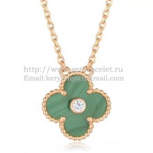 Van Cleef & Arpels Vintage Alhambra Pendant Pink Gold With Malachite Mother Of Pearl Round Diamonds