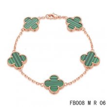 Fake Van Cleef & Arpels Alhambra Bracelet In Pink With 5 Green Clover
