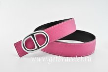 Hermes Reversible Belt Pink/Black Anchor Chain Togo Calfskin With 18k Silver Buckle