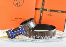 Hermes Reversible Belt Brown/Black Crocodile Stripe Leather With18K Silver Width H Buckle