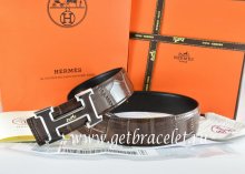 Hermes Reversible Belt Brown/Black Crocodile Stripe Leather With18K Black Silver With Logo H Buckle