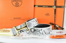 Hermes Reversible Belt White/Black Snake Stripe Leather With 18K Gold Idem With Logo Buckle