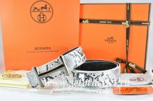 Hermes Reversible Belt White/Black Snake Stripe Leather With 18K Black Gold Idem Buckle