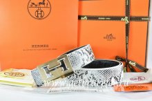 Hermes Reversible Belt White/Black Snake Stripe Leather With 18K Gold Big H Buckle