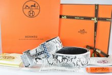Hermes Reversible Belt White/Black Snake Stripe Leather With 18K Silver Plates Strip H Buckle