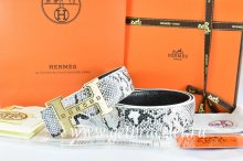 Hermes Reversible Belt White/Black Snake Stripe Leather With 18K Gold Weave Stripe H Buckle