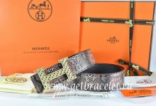 Hermes Reversible Belt Brown/Black Snake Stripe Leather With 18K Gold Spot Stripe H Buckle