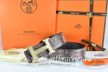 Hermes Reversible Belt Brown/Black Snake Stripe Leather With 18K Gold Bamboo Strip Logo H Buckle