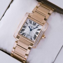 Cartier Tank Francaise diamond swiss mens watch replica 18K pink gold