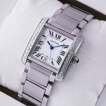 Cartier Tank Francaise replica steel mens watch with single row of diamonds