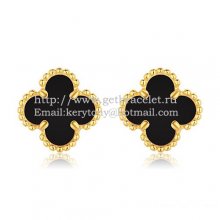 Van Cleef & Arpels Sweet Alhambra Earrings 9mm Yellow Gold With Black Onyx Mother Of Pearl