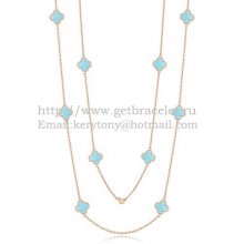 Van Cleef & Arpels Vintage Alhambra Necklace Pink Gold 10 Motifs With Turquoise Mother Of Pearl