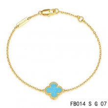 Cheap Van Cleef & Arpels Sweet Alhambra Bracelet In Yellow Gold With Turquoise