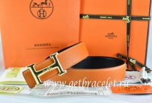 Hermes Reversible Belt Orange/Black Togo Calfskin With 18k Gold Smooth H Buckle